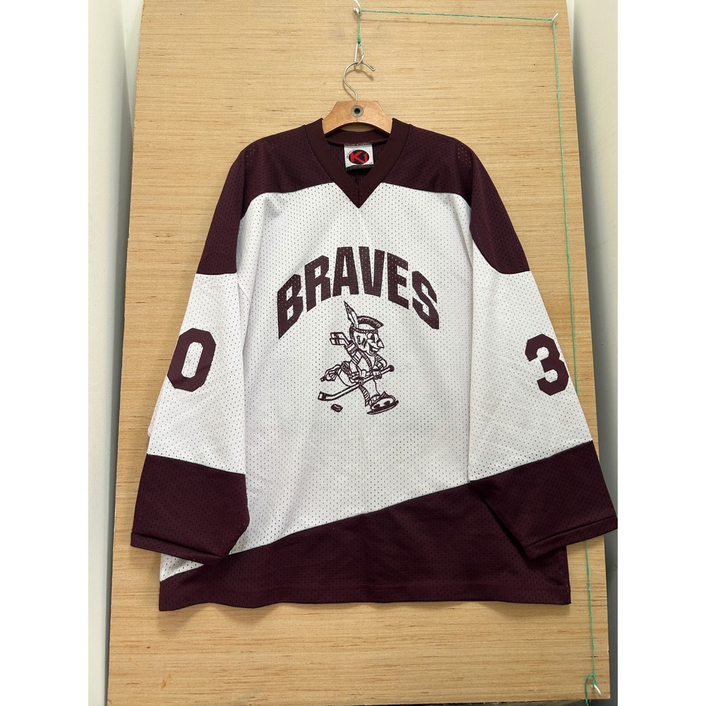 Vintage K1 Sportswear Braves Hockey Jersey Garozzo 30 Maroon White Mens L USA